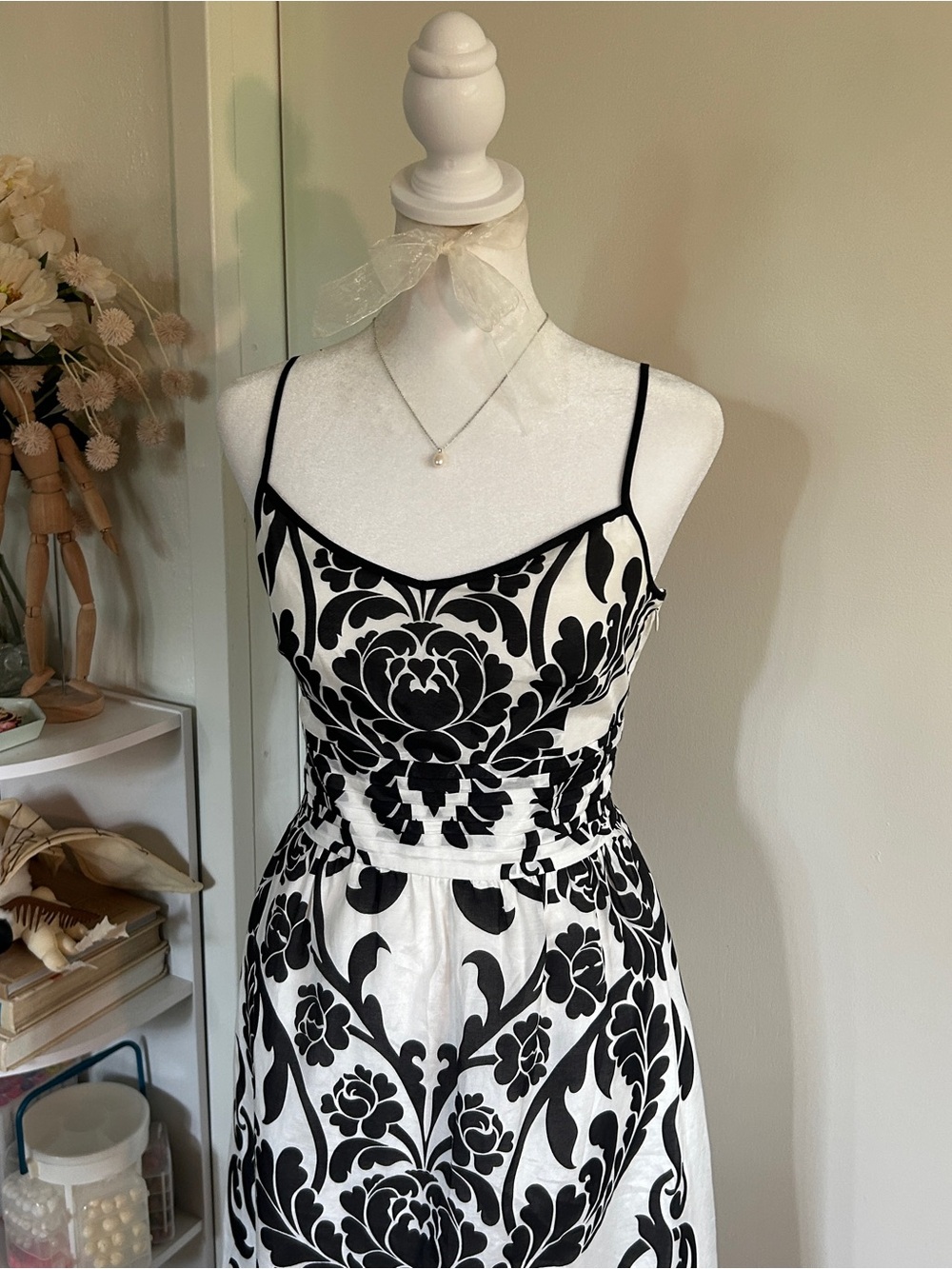 Vintage Fairycore Whimsigoth Black and White Ann Taylor Midi Dress - Picture 2 of 5